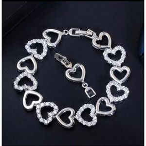 NEW Bracelet Heart Tennis C Z 925 Silver Plate F01